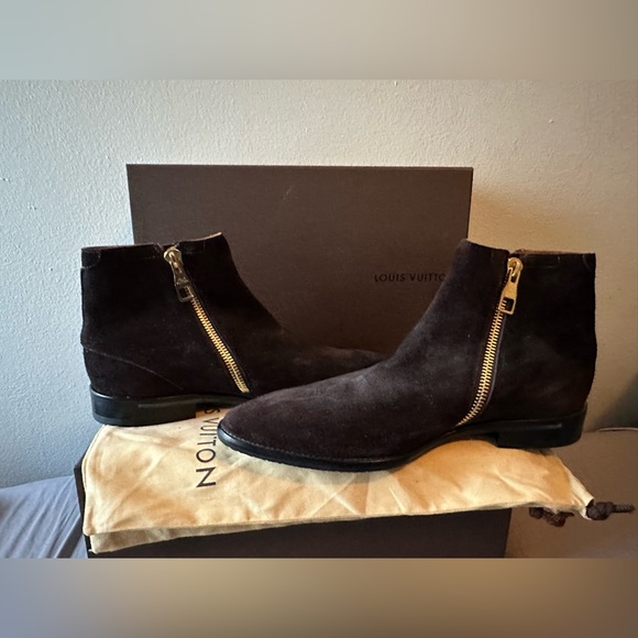 Louis Vuitton Men Boot Brown Suede double zipper 9.5UK 10.5US New Never Worn - Picture 5 of 6